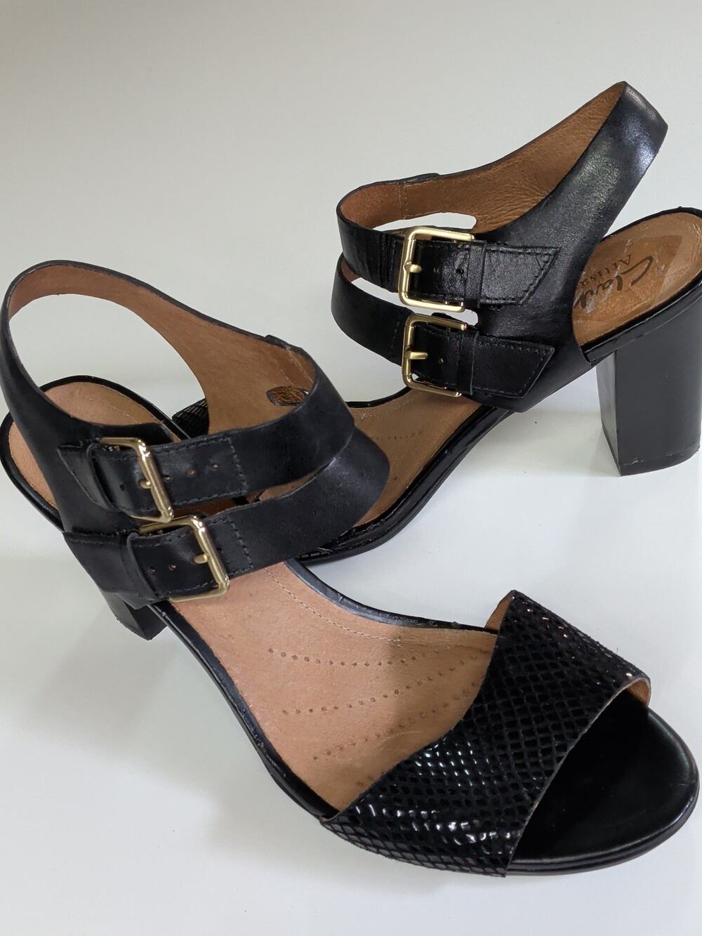 Clark's artisan two strap black leather sandal